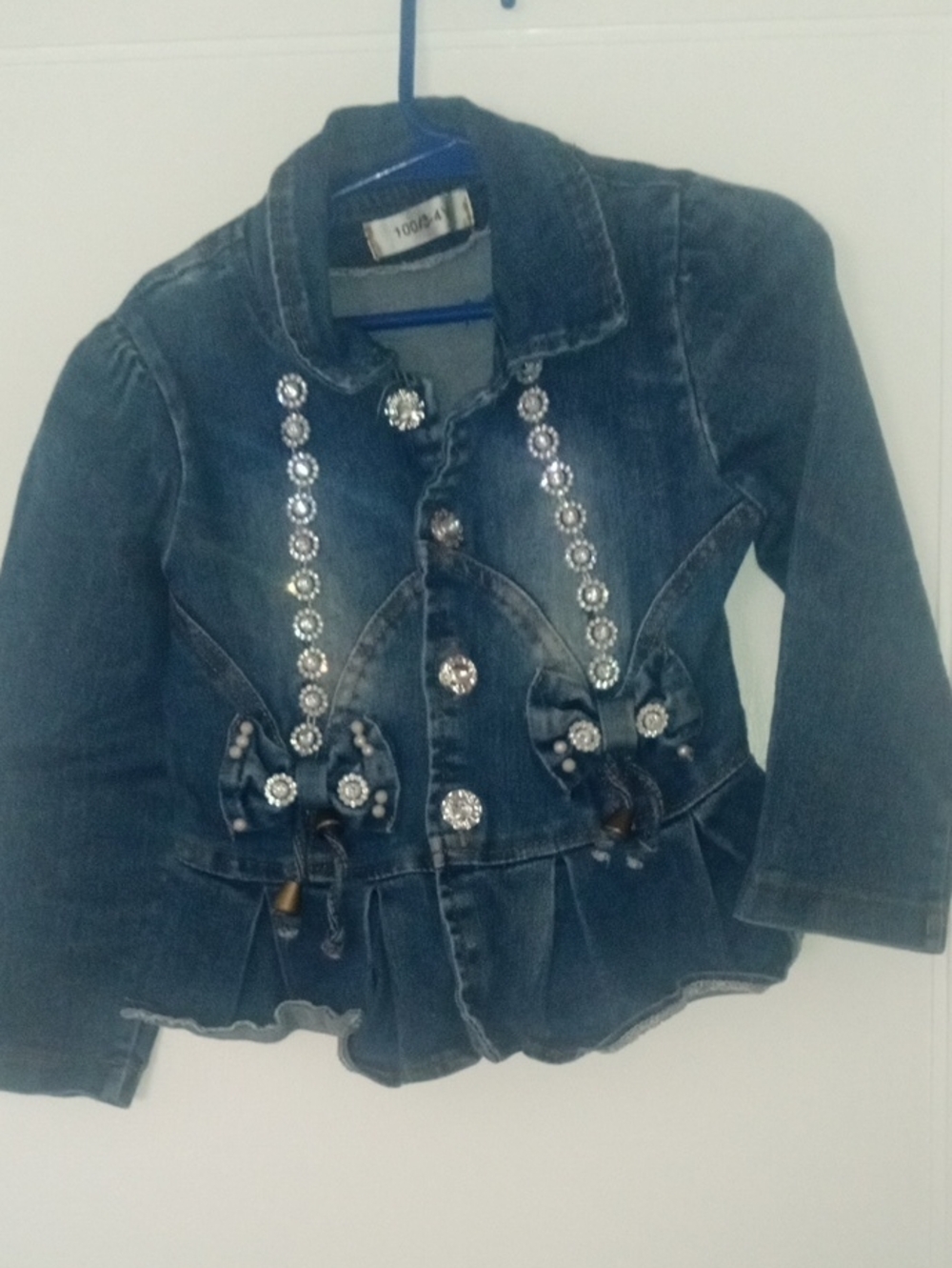 Girls' Embellished Denim Jacket - Dark Blue 3t